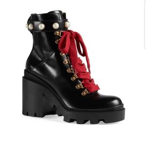 Gucci Pearl Lace Up Boot Sz 36